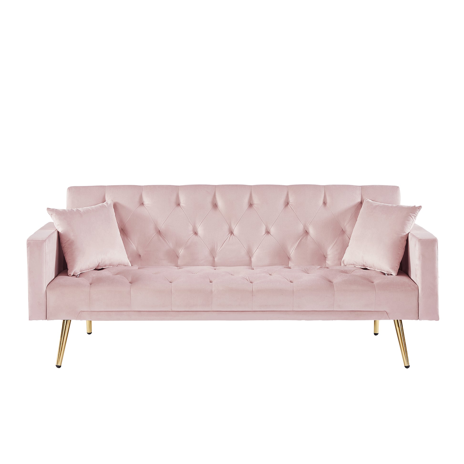 Pink Convertible Folding Futon Sofa Bedsleeper Sofa Couch For Compact Living Space. Pink Wood Primary Living Space Tufted Back Square Arms Foam Velvet