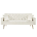 Cream White Convertible Folding Futon Sofa Bedsleeper Sofa Couch For Compact Living Space. Cream White Wood Primary Living Space Tufted Back Square Arms Foam Velvet