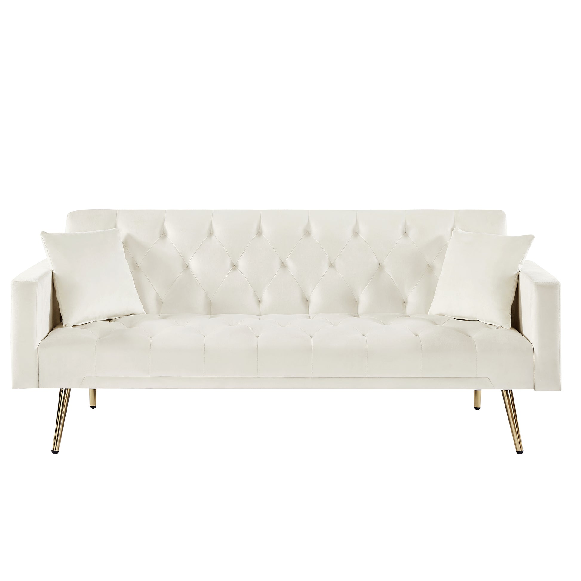 Cream White Convertible Folding Futon Sofa Bedsleeper Sofa Couch For Compact Living Space. Cream White Wood Primary Living Space Tufted Back Square Arms Foam Velvet
