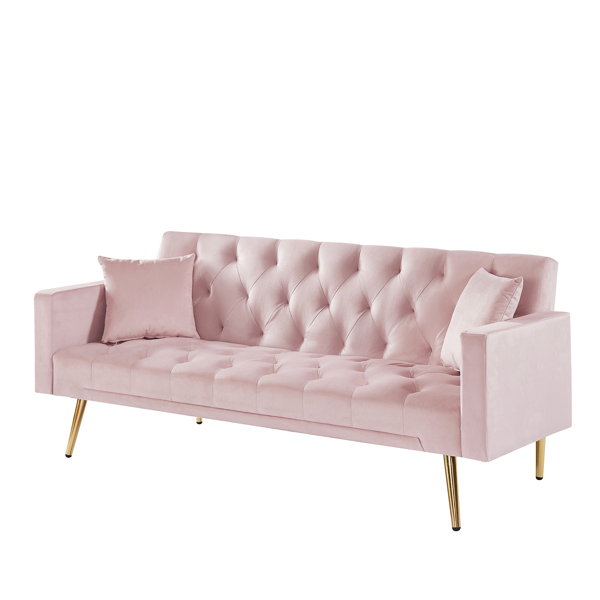 Pink Convertible Folding Futon Sofa Bedsleeper Sofa Couch For Compact Living Space. Pink Wood Primary Living Space Tufted Back Square Arms Foam Velvet