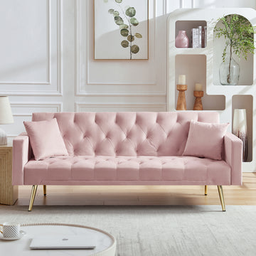 Pink Convertible Folding Futon Sofa Bedsleeper Sofa Couch For Compact Living Space. Pink Wood Primary Living Space Tufted Back Square Arms Foam Velvet