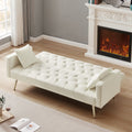 Cream White Convertible Folding Futon Sofa Bedsleeper Sofa Couch For Compact Living Space. Cream White Wood Primary Living Space Tufted Back Square Arms Foam Velvet