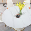 53 Inch Round Sintered Stone Carrara White Dining Table White Metal & Wood Metal