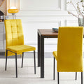 Yellow Velvet High Back Nordic Dining Chair Modern Fabric Chair With Black Legs, Set Of 2 Yellow Velvet