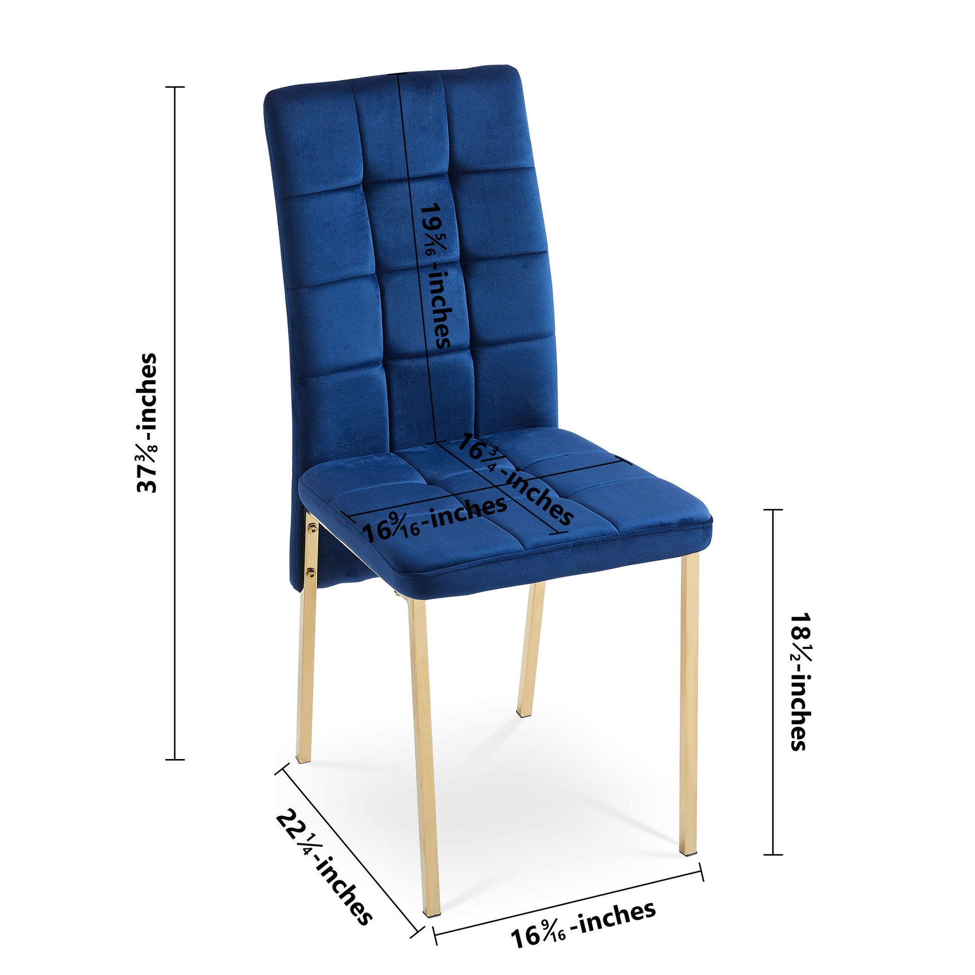 Dark Blue Velvet High Back Nordic Dining Chair Modern Fabric Chair With Golden Color Legs, Set Of 4 Metal Plaid Dark Blue Dining Room Powder Coated Foam Dry Clean Modern Dining Chairs Solid Back Foam Velvet