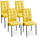 Yellow Velvet High Back Nordic Dining Chair Modern Fabric Chair With Black Legs, Set Of 4 Metal Plaid Yellow Dining Room Powder Coated Foam Dry Clean Modern Dining Chairs Solid Back Foam Velvet