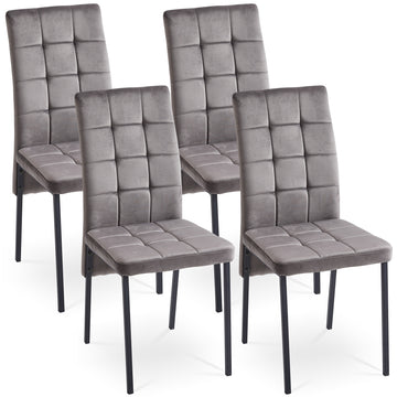 Grey Velvet High Back Nordic Dining Chair Modern Fabric Chair With Black Legs, Set Of 4 Metal Plaid Grey Dining Room Powder Coated Foam Dry Clean Modern Dining Chairs Solid Back Foam Velvet