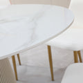 53 Inch Round Sintered Stone Carrara White Dining Table White Metal & Wood Metal