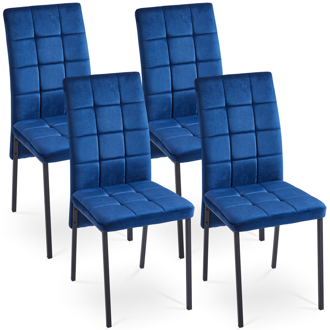 Dark Blue Velvet High Back Nordic Dining Chair Modern Fabric Chair With Black Legs, Set Of 4 Metal Plaid Dark Blue Dining Room Powder Coated Foam Dry Clean Modern Dining Chairs Solid Back Foam Velvet