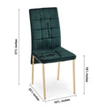 Green Velvet High Back Nordic Dining Chair Modern Fabric Chair With Golden Color Legs, Set Of 4 Metal Plaid Green Dining Room Powder Coated Foam Dry Clean Modern Dining Chairs Solid Back Foam Velvet