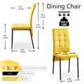 Yellow Velvet High Back Nordic Dining Chair Modern Fabric Chair With Black Legs, Set Of 4 Metal Plaid Yellow Dining Room Powder Coated Foam Dry Clean Modern Dining Chairs Solid Back Foam Velvet