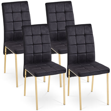 Black Velvet High Back Nordic Dining Chair Modern Fabric Chair With Golden Color Legs, Set Of 4 Metal Plaid Black Dining Room Powder Coated Foam Dry Clean Modern Dining Chairs Solid Back Foam Velvet
