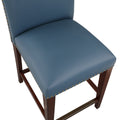 Blaire Stationary Blue Faux Leather Counter Stool With Nail Heads Blue Foam Fabric