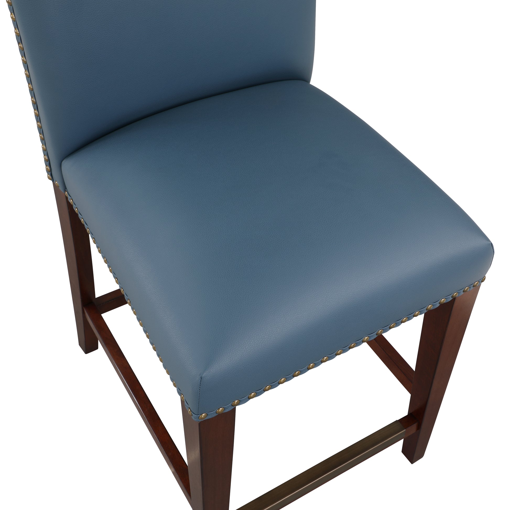 Blaire Stationary Blue Faux Leather Counter Stool With Nail Heads Blue Foam Fabric