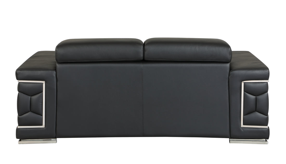 Top Grain Italian Leather Loveseat Black Foam Leather