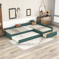 Upholstered Double Twin Size Daybed With Trundle And Drawer, Green Twin Green Plywood