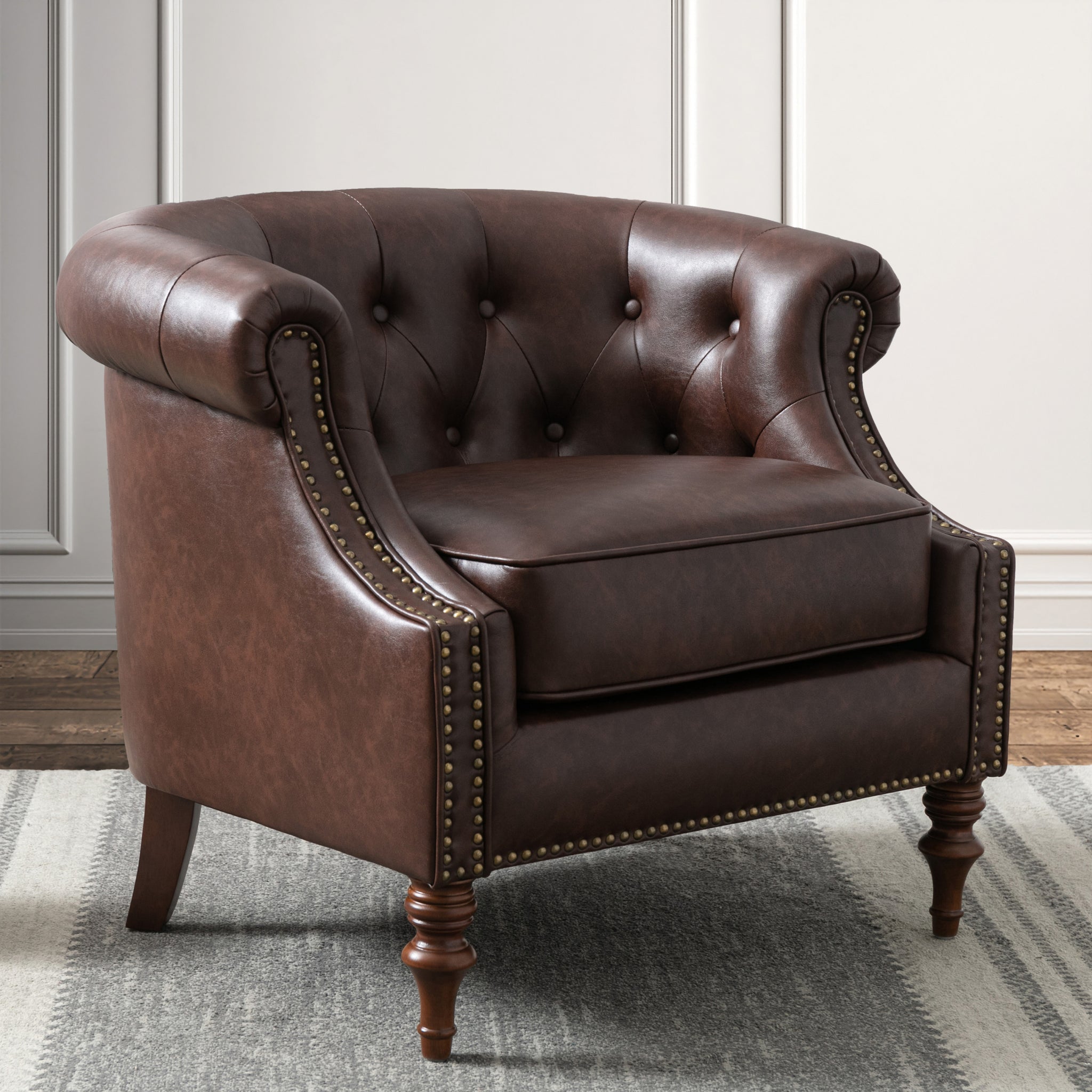 Ophelia Button Tufted Accent Chair Brown Foam Fabric