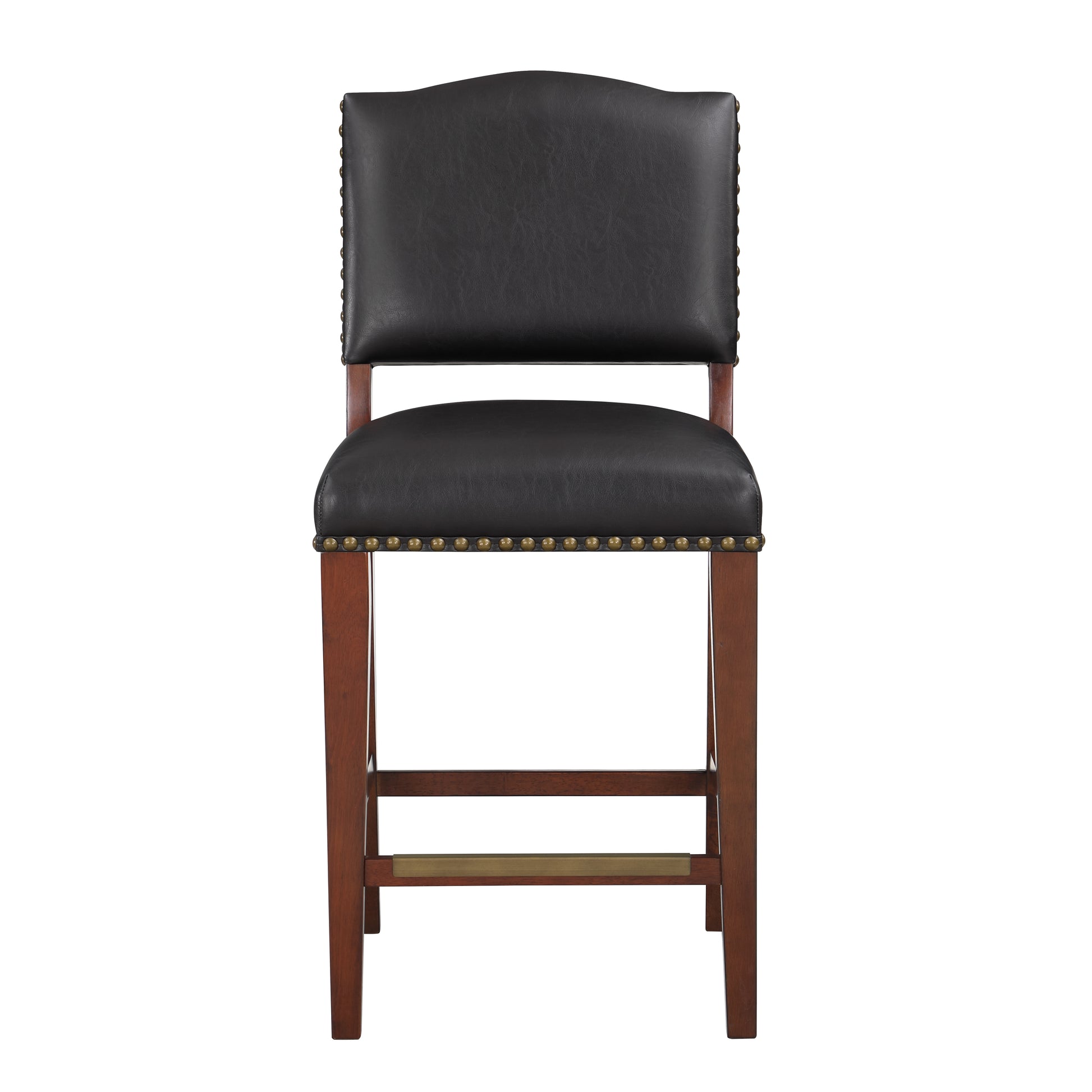 Danbers Stationary Faux Leather Brown Counter Stool With Nail Heads Dark Brown Foam Fabric