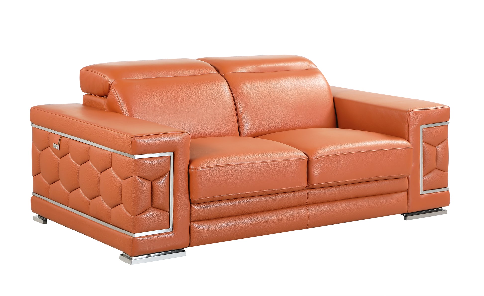 Top Grain Italian Leather Loveseat Camel Foam Leather