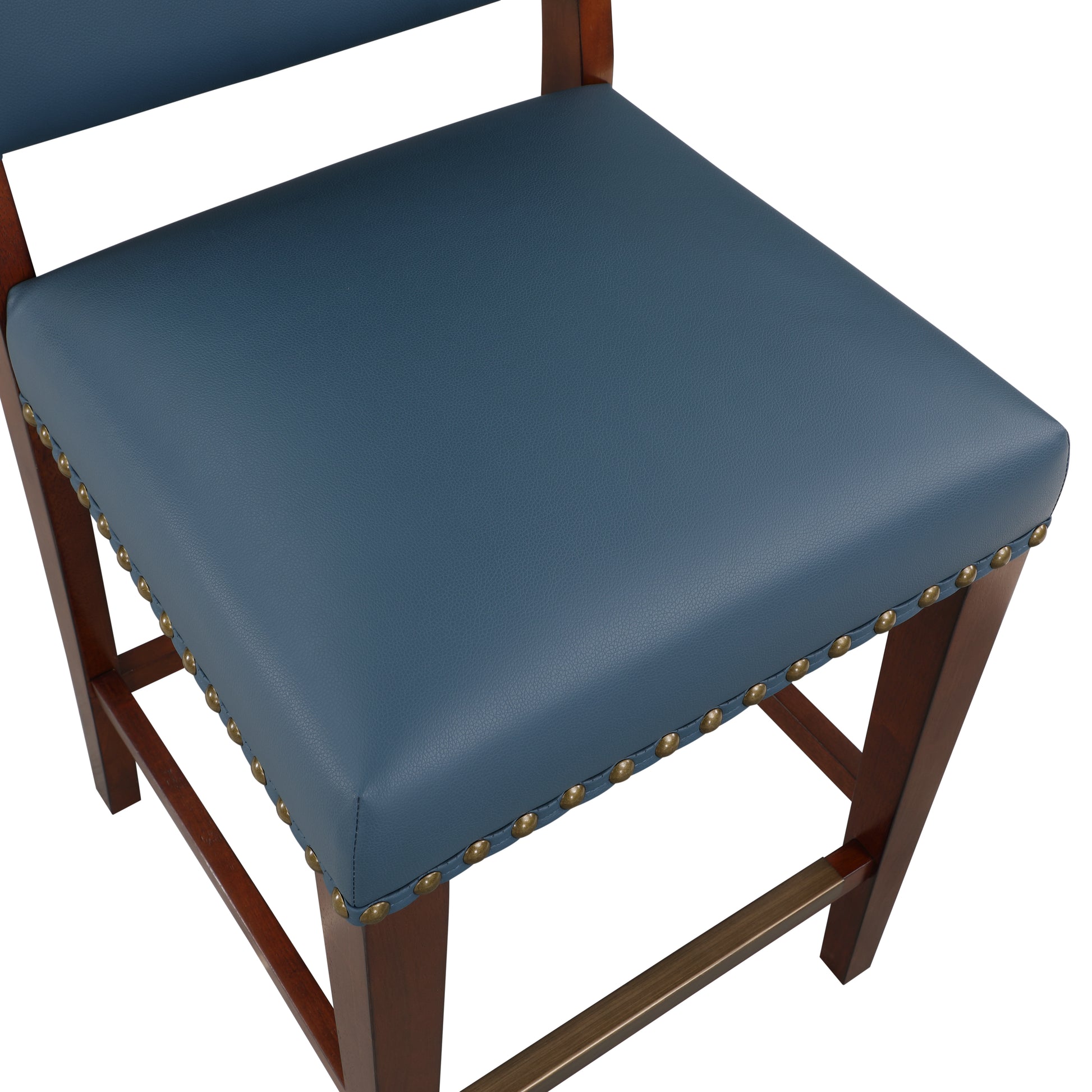 Danbers Stationary Faux Leather Blue Counter Stool With Nail Heads Blue Foam Fabric