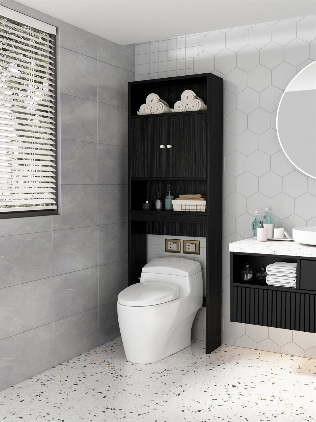 Home Bathroom Shelf Over The Toilet, Bathroom Spacesaver, Bathroom, Tollilet Storage Cabinet Black Mdf