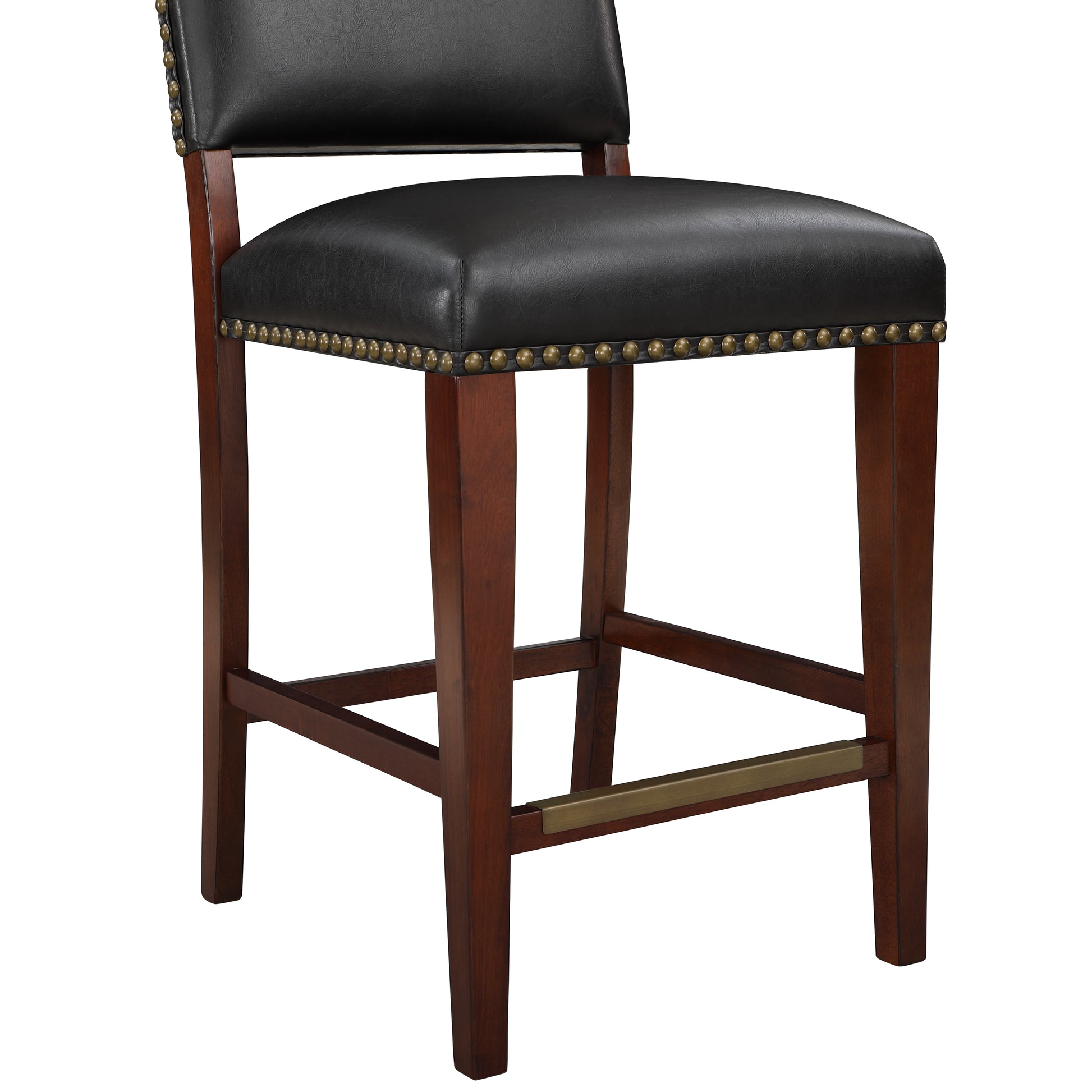 Danbers Stationary Faux Leather Brown Counter Stool With Nail Heads Dark Brown Foam Fabric