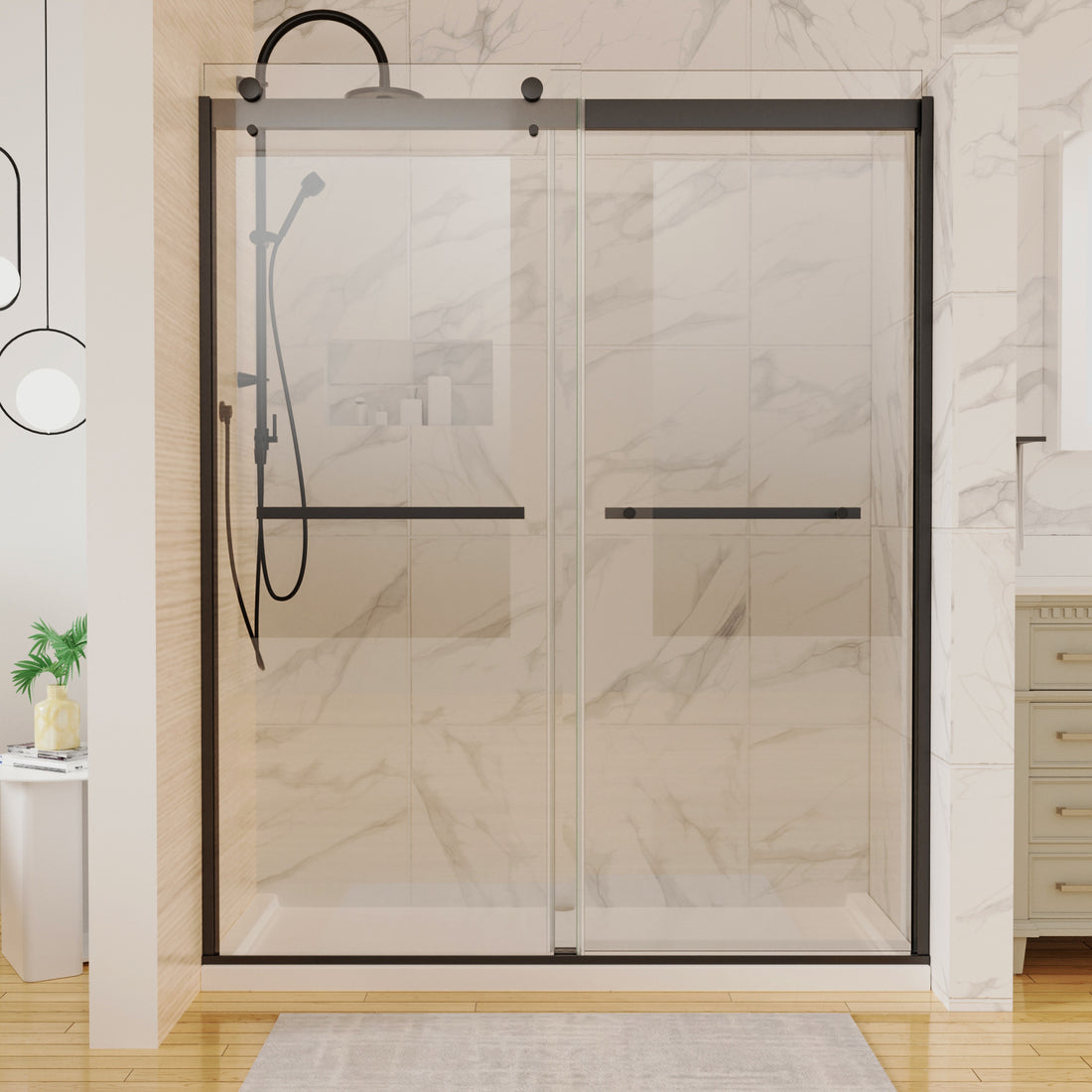 60 In. W X 74 In. H Shower Door In Matte Black