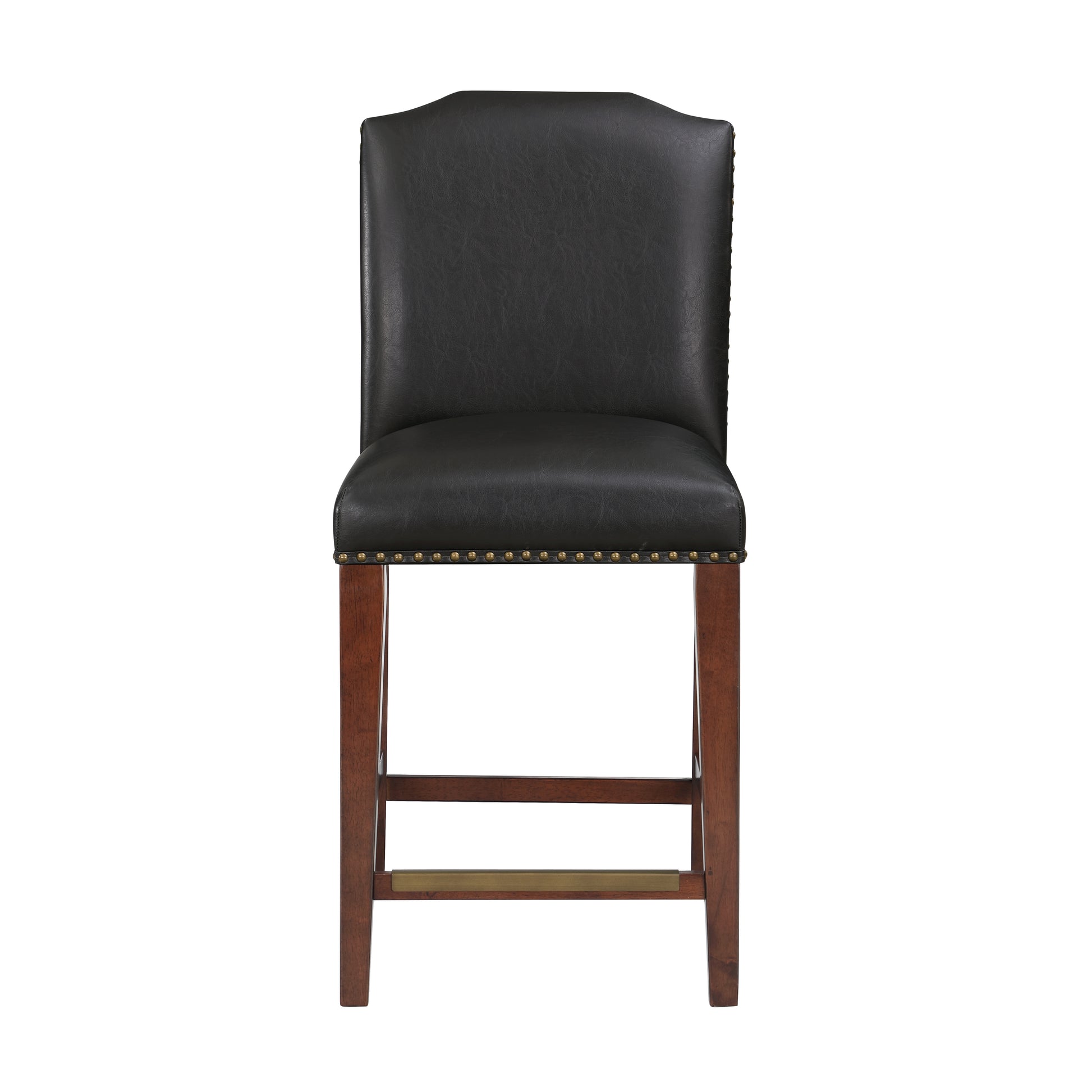 Blaire Stationary Brown Faux Leather Counter Stool With Nail Heads Dark Brown Foam Fabric