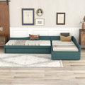 Upholstered Double Twin Size Daybed With Trundle And Drawer, Green Twin Green Plywood