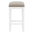 Dutton White Turned Leg Counter Stool With Taupe Upholstered Seat And Trim White Foam Solid Wood