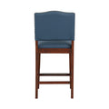 Danbers Stationary Faux Leather Blue Counter Stool With Nail Heads Blue Foam Fabric