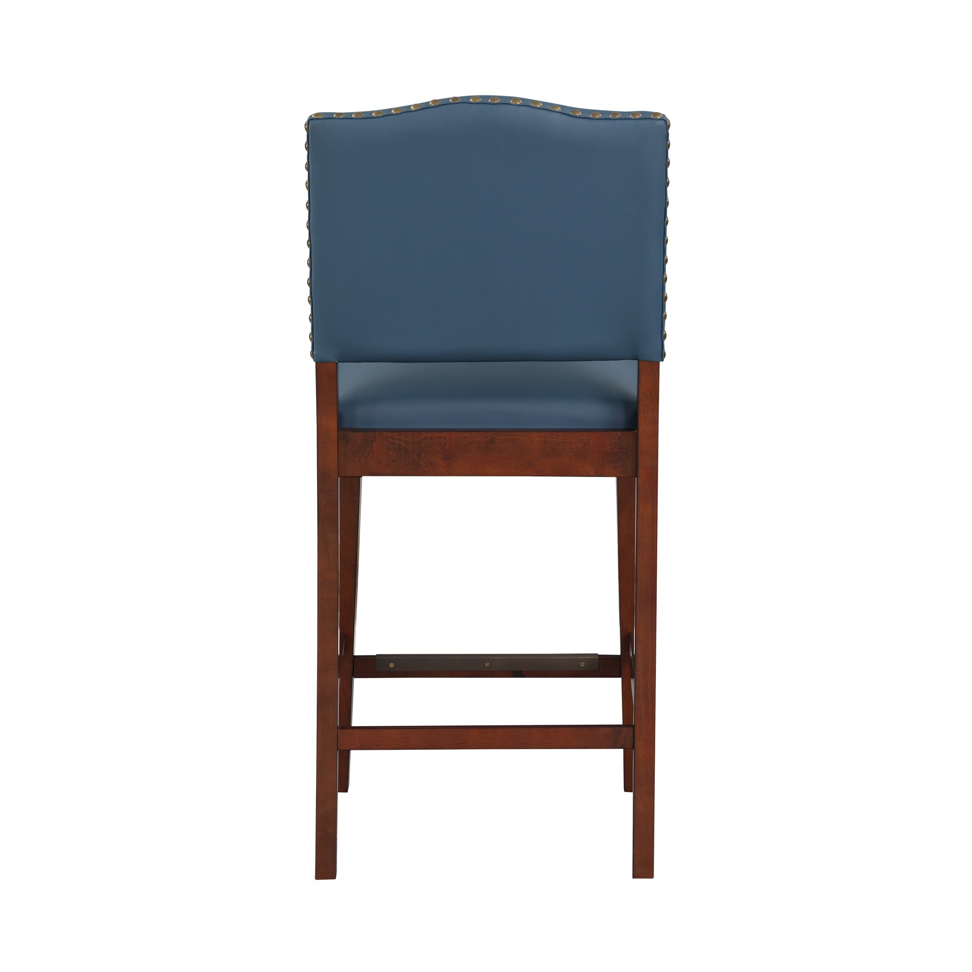 Danbers Stationary Faux Leather Blue Counter Stool With Nail Heads Blue Foam Fabric