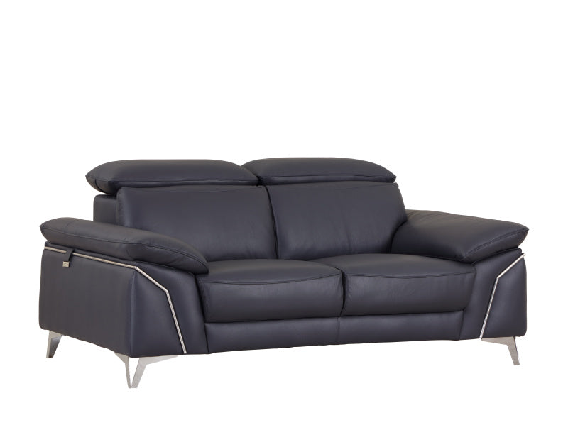 Top Grain Italian Leather Loveseat Navy Foam Leather
