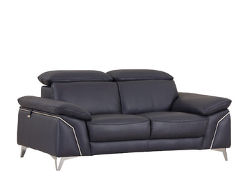 Top Grain Italian Leather Loveseat Navy Foam Leather