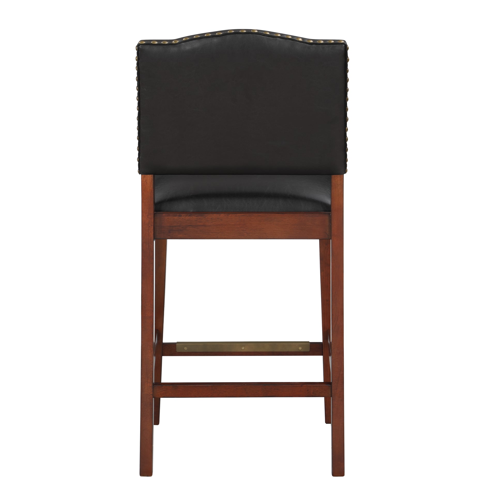 Danbers Stationary Faux Leather Brown Counter Stool With Nail Heads Dark Brown Foam Fabric