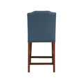 Blaire Stationary Blue Faux Leather Counter Stool With Nail Heads Blue Foam Fabric