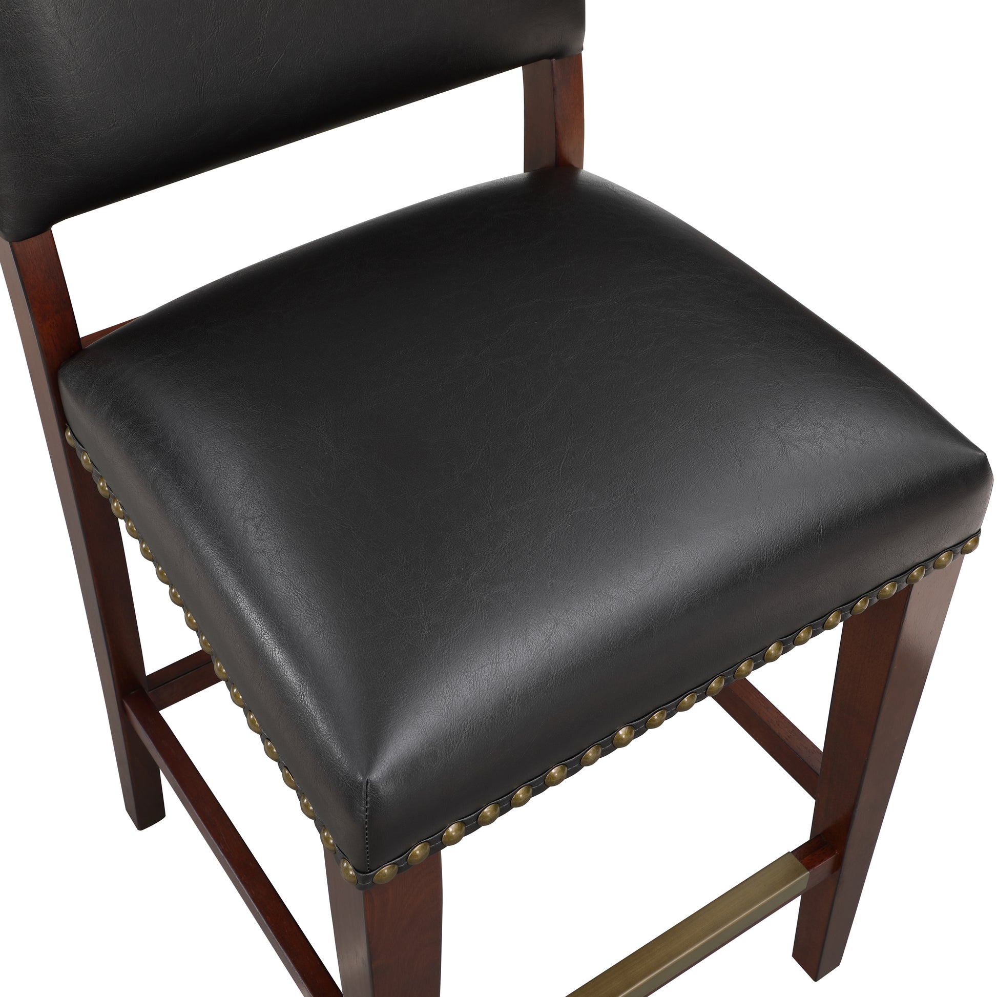 Danbers Stationary Faux Leather Brown Counter Stool With Nail Heads Dark Brown Foam Fabric