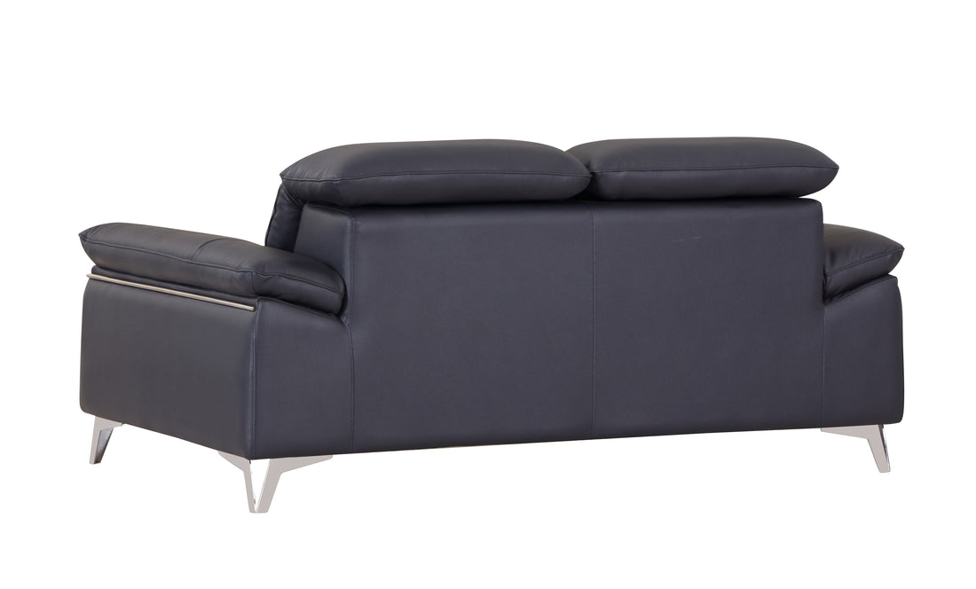 Top Grain Italian Leather Loveseat Navy Foam Leather