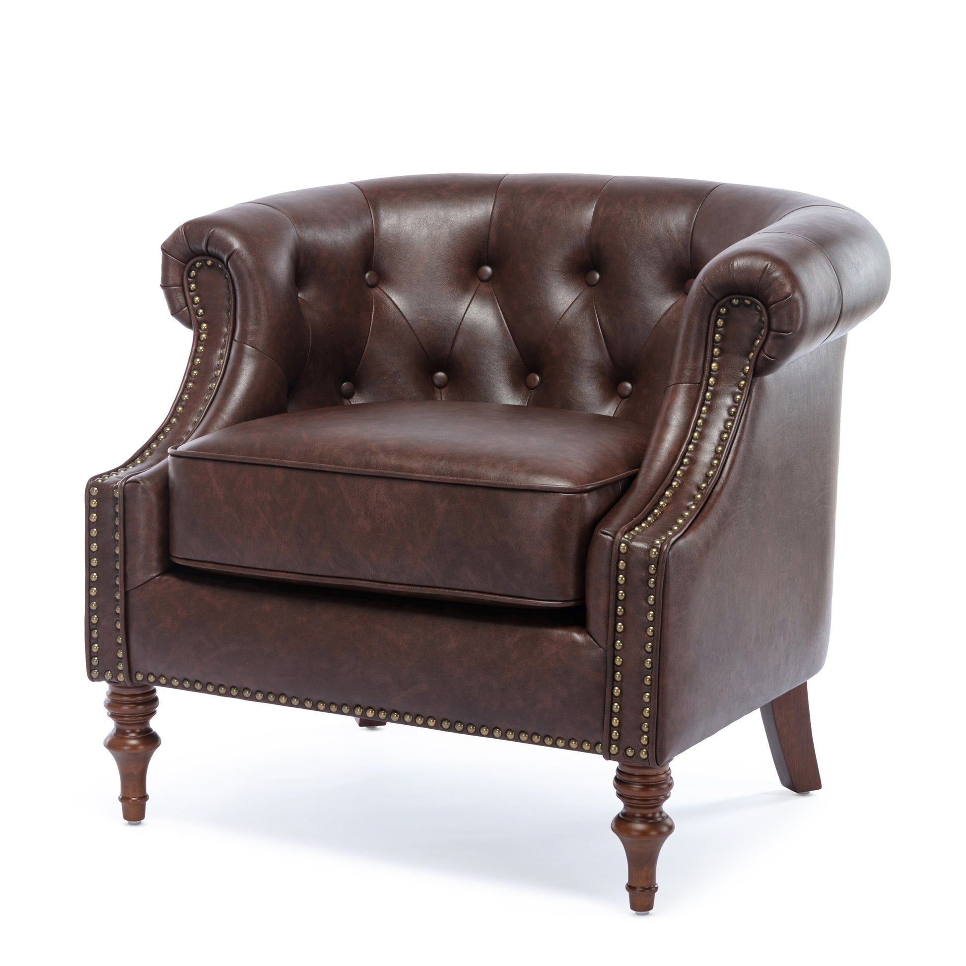 Ophelia Button Tufted Accent Chair Brown Foam Fabric