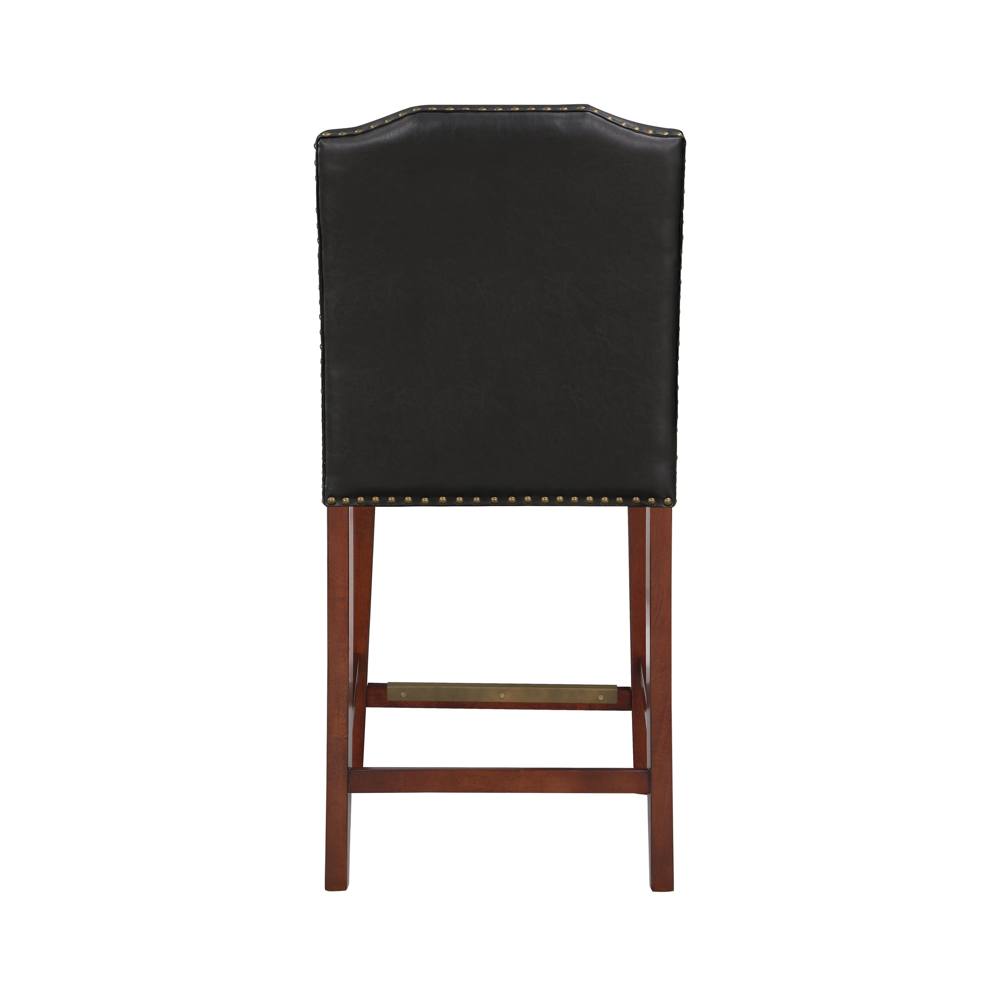 Blaire Stationary Brown Faux Leather Counter Stool With Nail Heads Dark Brown Foam Fabric