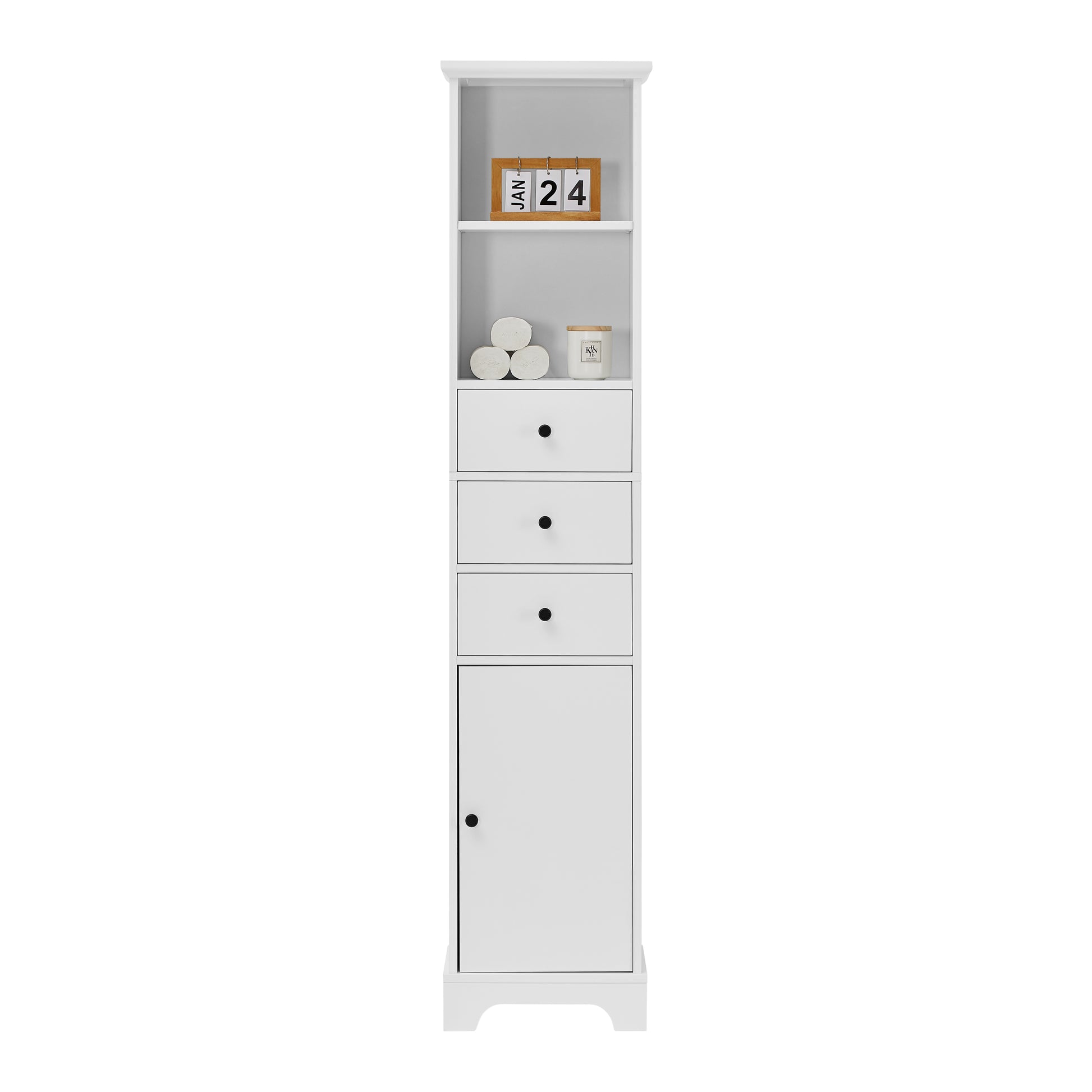 White Tall Bathroom Cabinet, Freestanding Storage Cabinet With 3 Drawers And Adjustable Shelf, Mdf Board With Painted Finish White Mdf