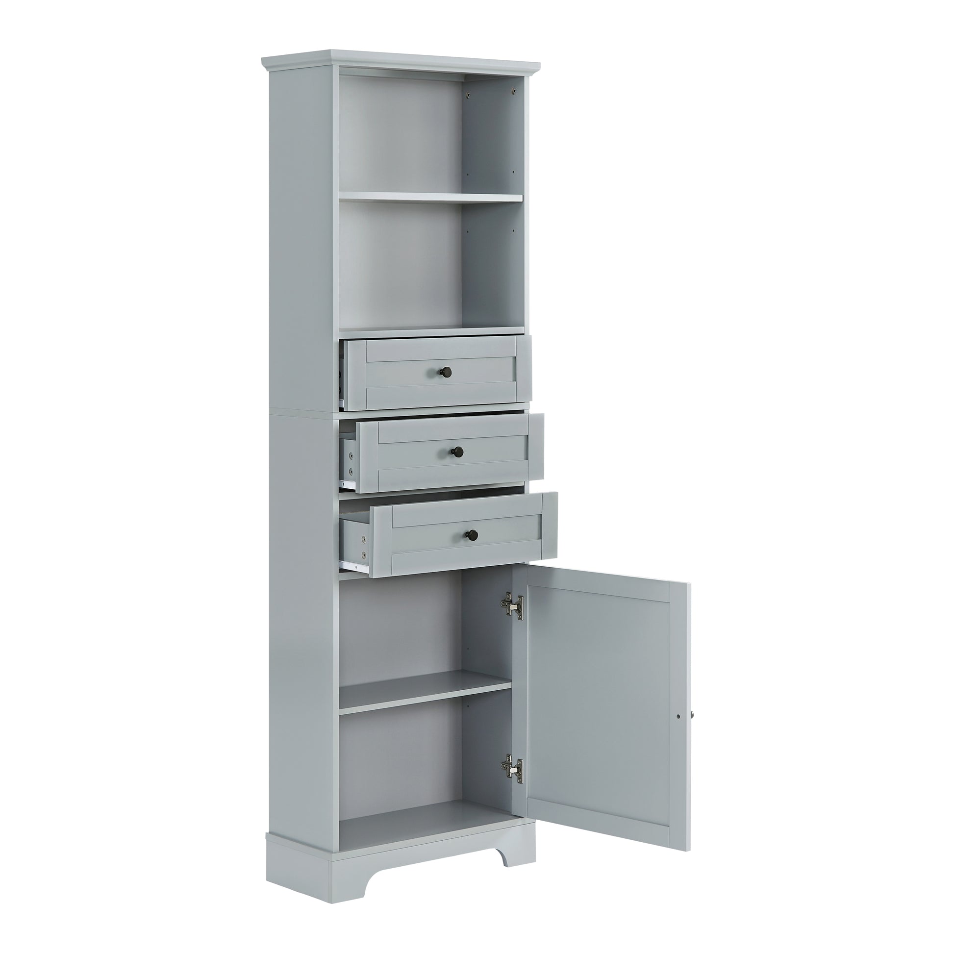 Grey Tall Storage Cabinet with 3 Drawers and grey-mdf