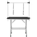 High Quality Folding Pet Grooming Table Stainless Legs And Arms Black Rubber Top Storage Basket Black Wood Stainless Steel