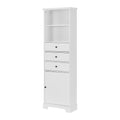 White Tall Storage Cabinet with 3 Drawers and white-mdf