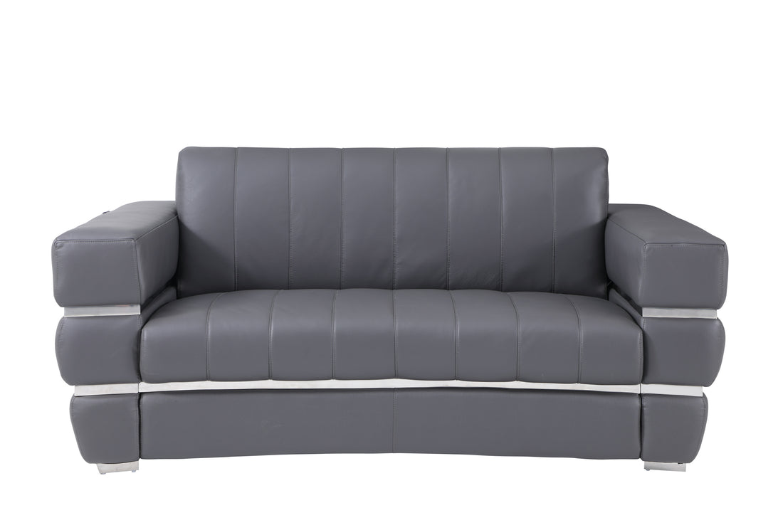 Top Grain Italian Leather Loveseat Dark Gray Foam Leather