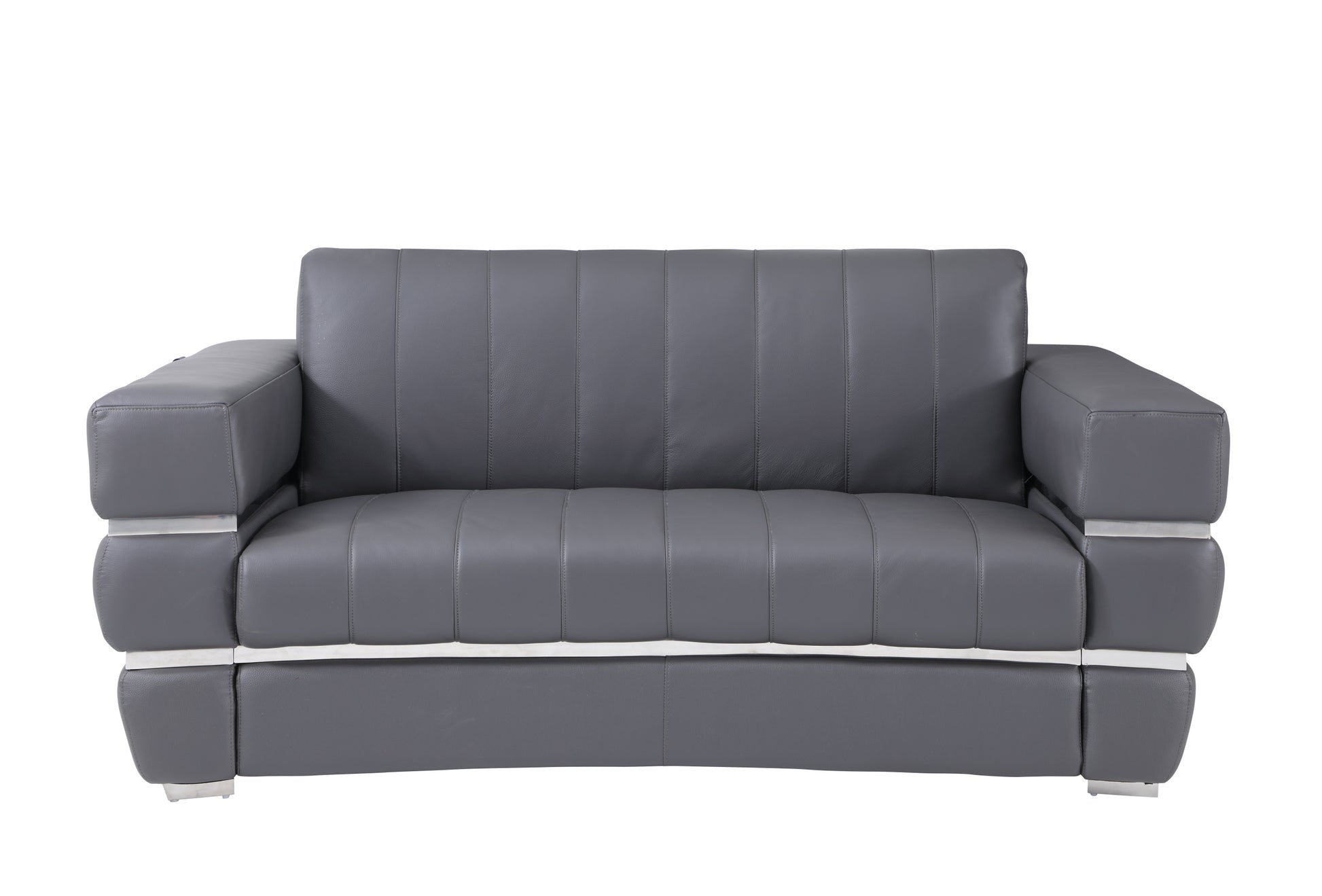 Top Grain Italian Leather Loveseat Dark Gray Foam Leather