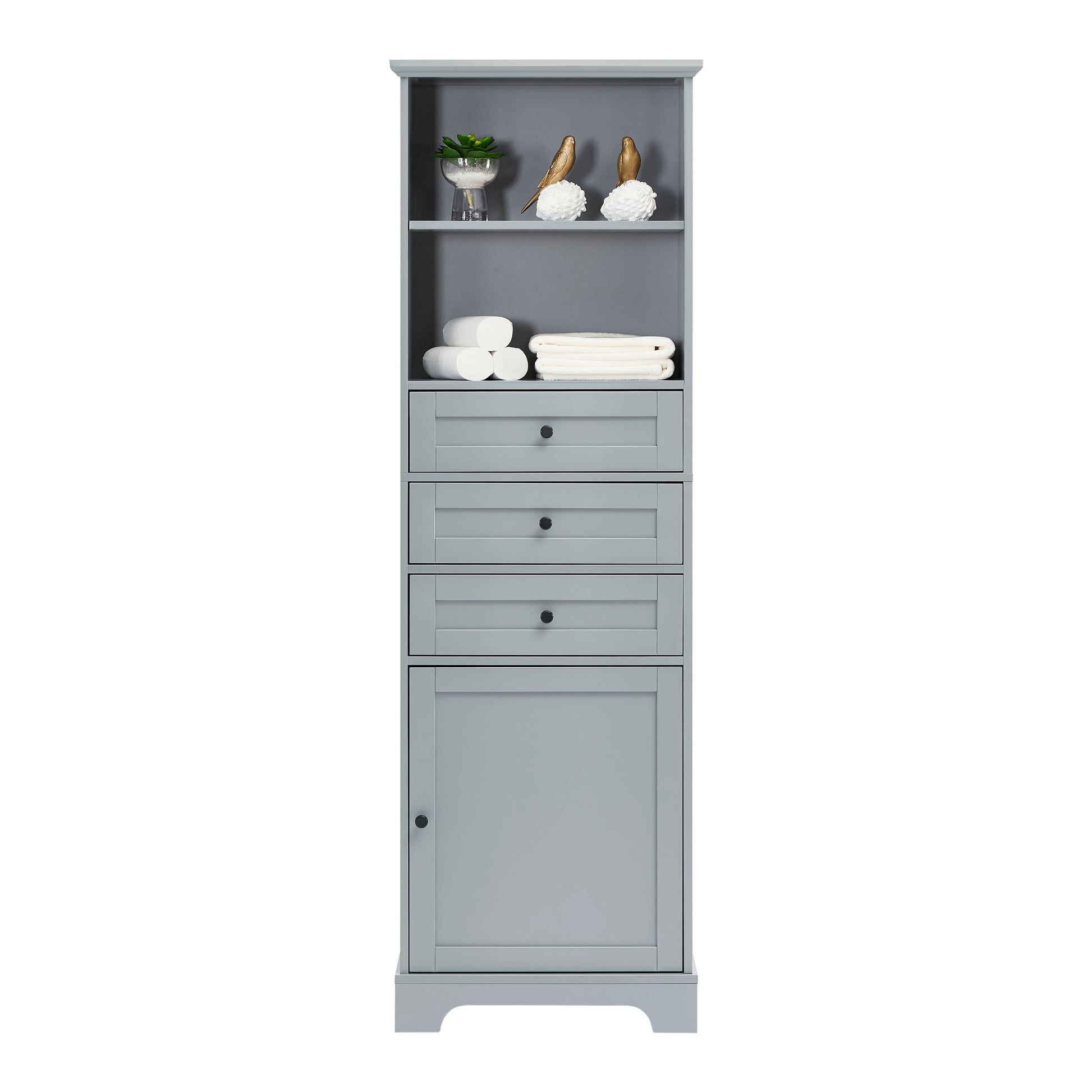 Grey Tall Storage Cabinet with 3 Drawers and grey-mdf