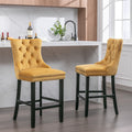 Contemporary Velvet Upholstered Barstools With Button Tufted Decoration And Wooden Legs, And Chrome Trim, Leisure Style Bar Chairs,Bar Stools, Set Of 2 Golden ,Sw2002Gl Wood Gold Seats 2 American Design Rubberwood Foam Velvet