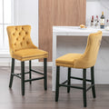 Contemporary Velvet Upholstered Barstools With Button Tufted Decoration And Wooden Legs, And Chrome Trim, Leisure Style Bar Chairs,Bar Stools, Set Of 2 Golden ,Sw2002Gl Wood Gold Seats 2 American Design Rubberwood Foam Velvet