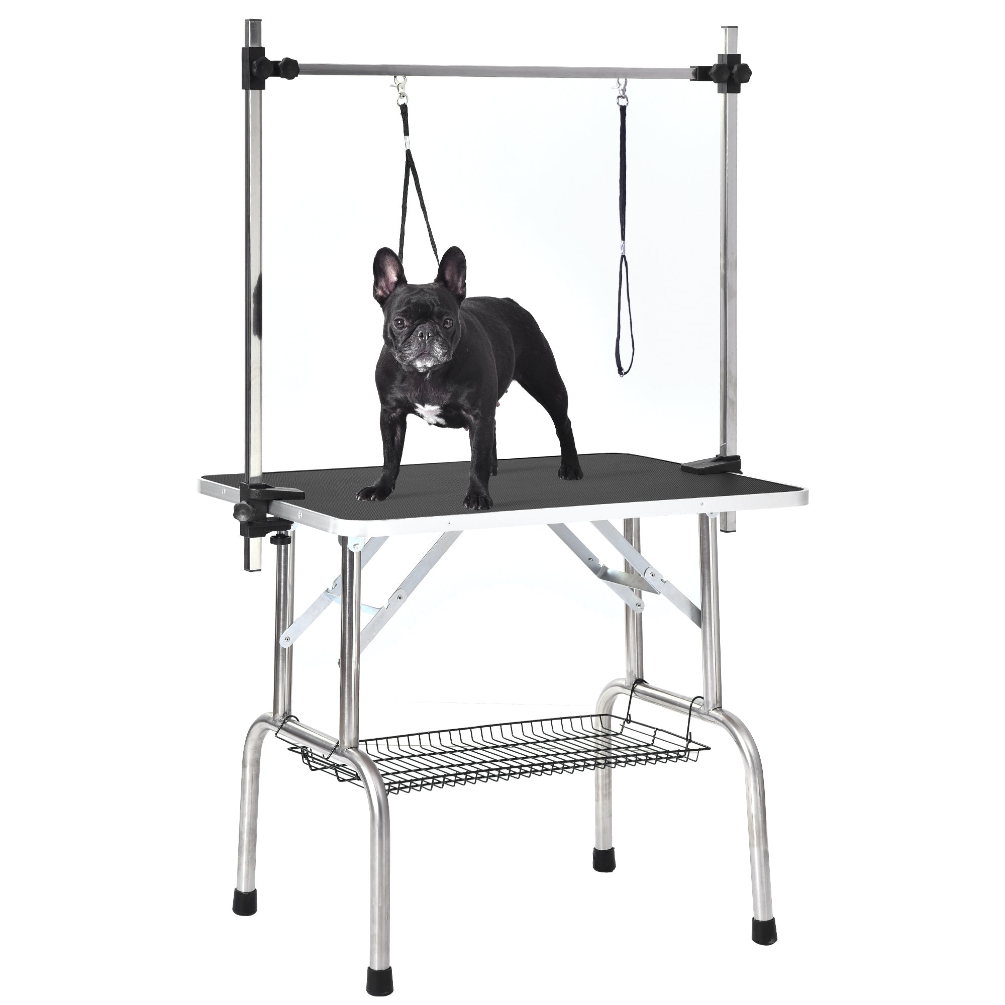 HIGH QUALITY FOLDING PET GROOMING TABLE STAINLESS LEGS black-wood + stainless steel